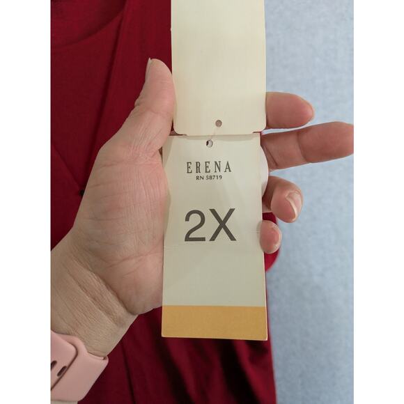 Erena Blouse Women's Plus 2X Red 2 In 1 Style with Inner Long Sleeves Top NWT - Picture 8 of 11